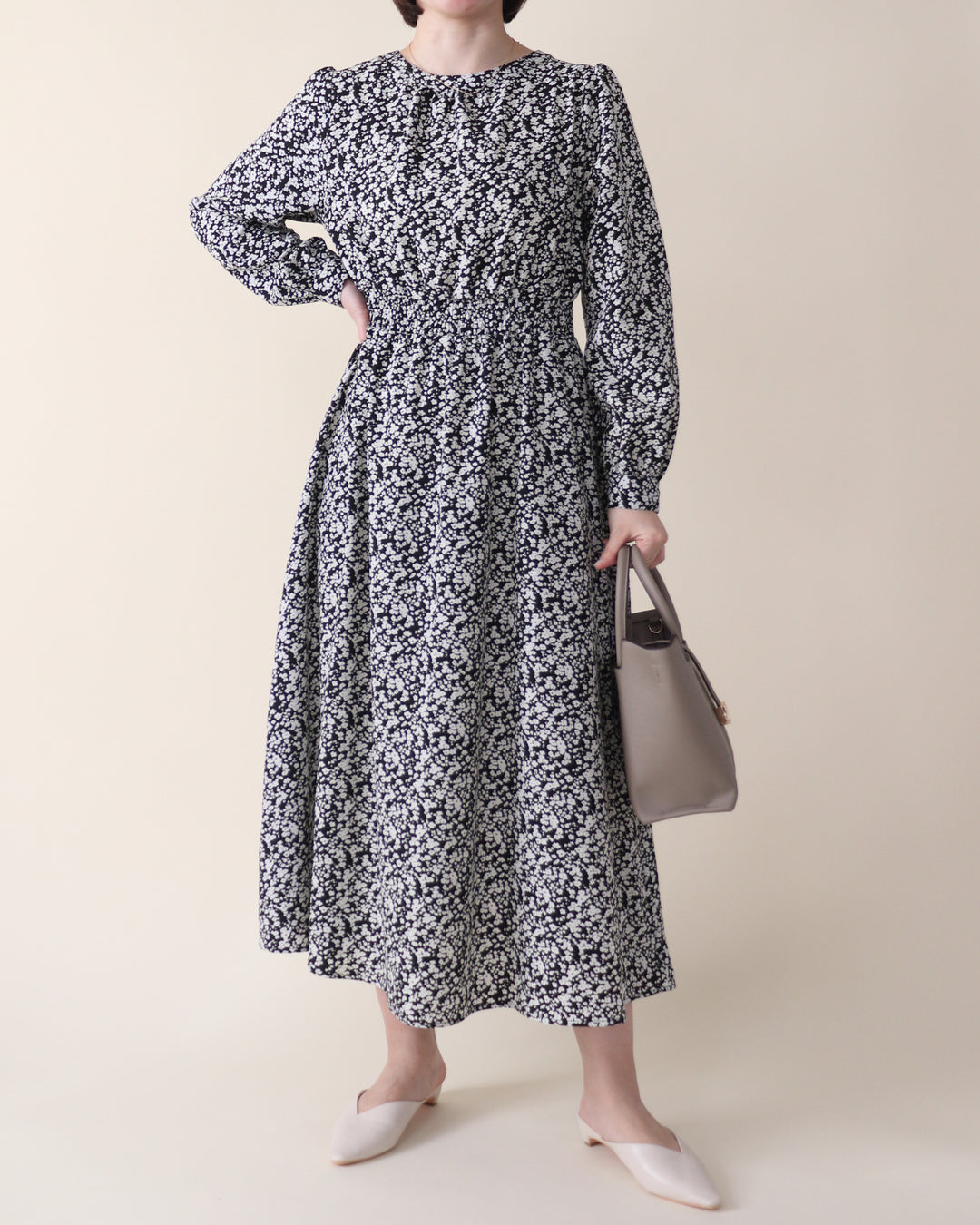 花柄シャーリングワンピース – 3/4 スリークォーター オンライン