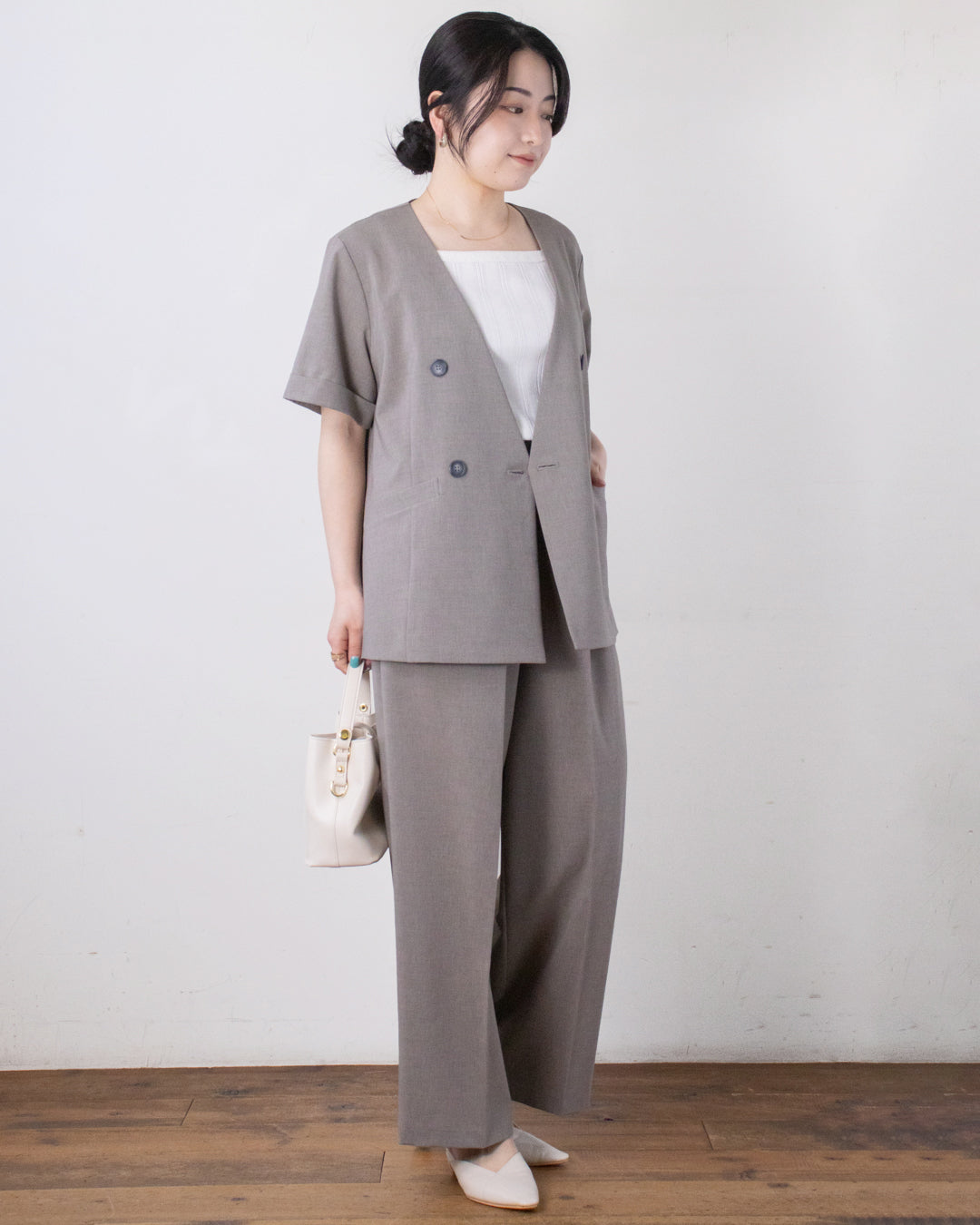 麻調ポプリンハーフスリーブジャケット