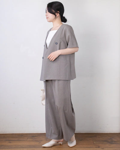 麻調ポプリンハーフスリーブジャケット