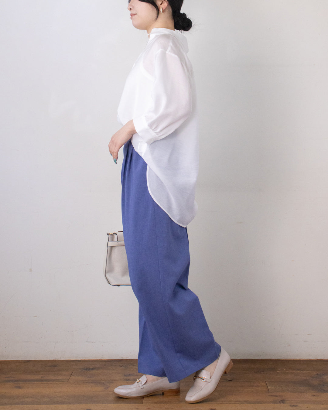 麻調ポプリンセンタープレスパンツ