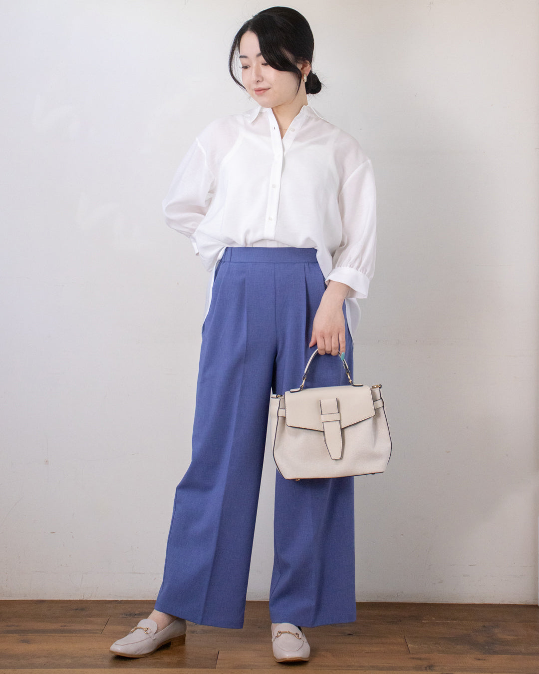 麻調ポプリンセンタープレスパンツ