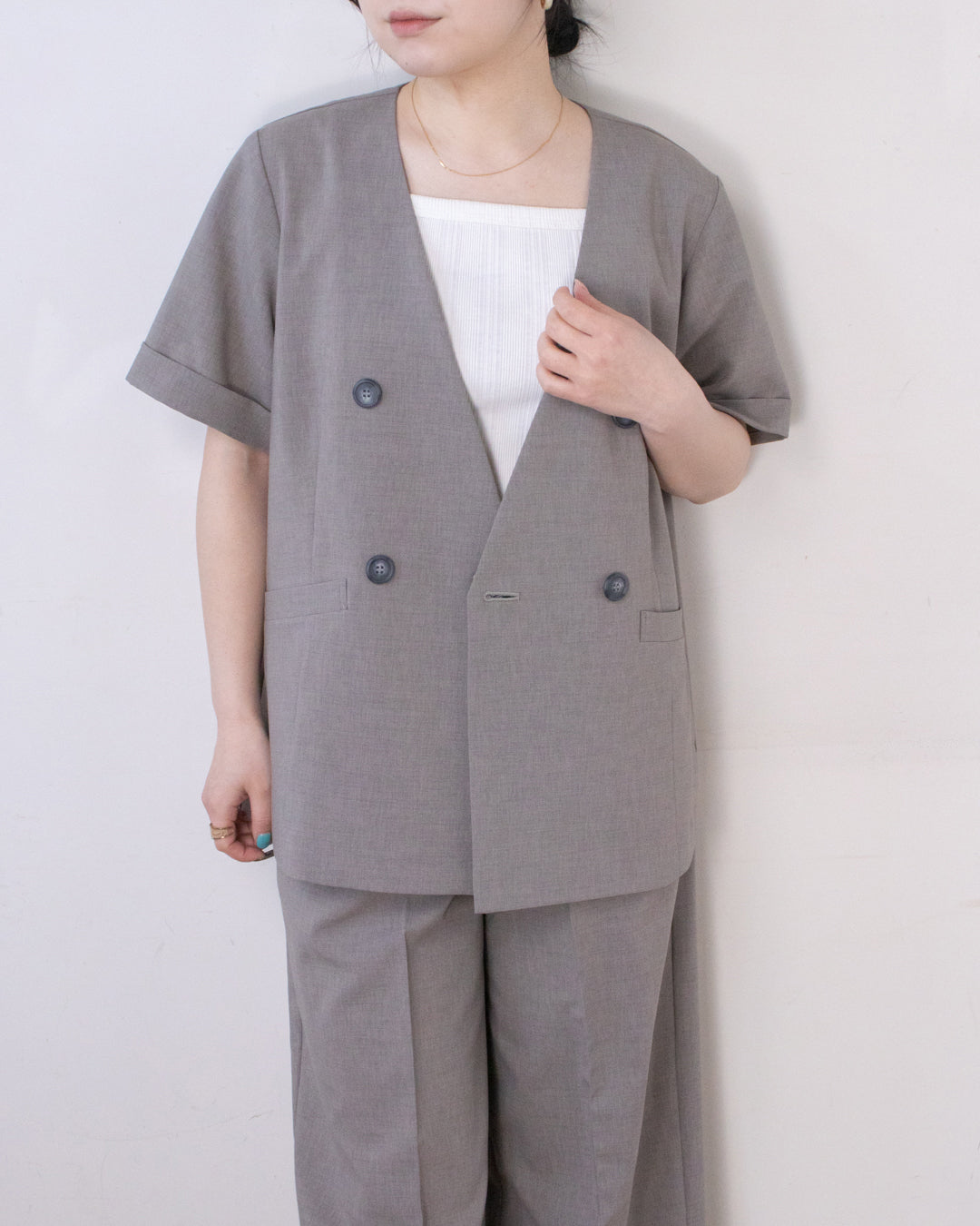 麻調ポプリンセンタープレスパンツ