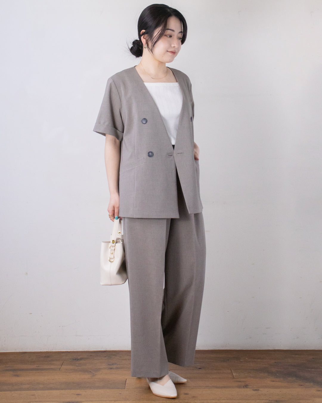 麻調ポプリンセンタープレスパンツ