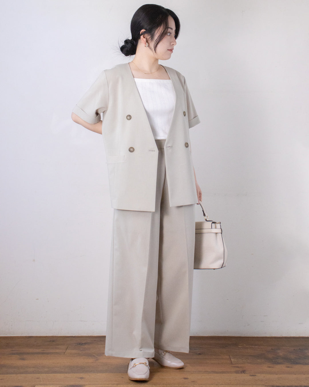 麻調ポプリンセンタープレスパンツ