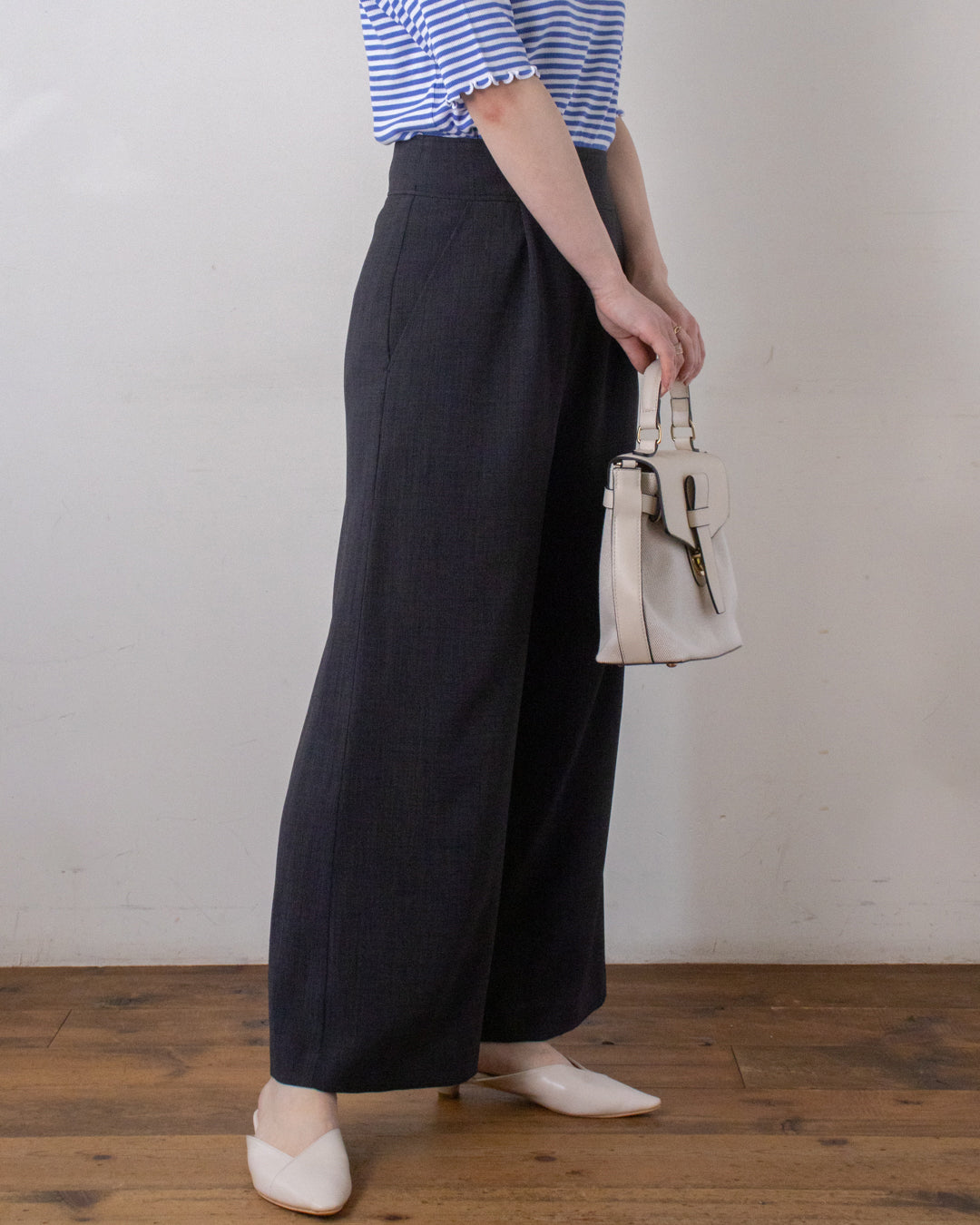 麻調サスペンダー付きパンツ