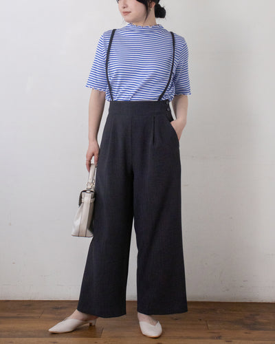 麻調サスペンダー付きパンツ