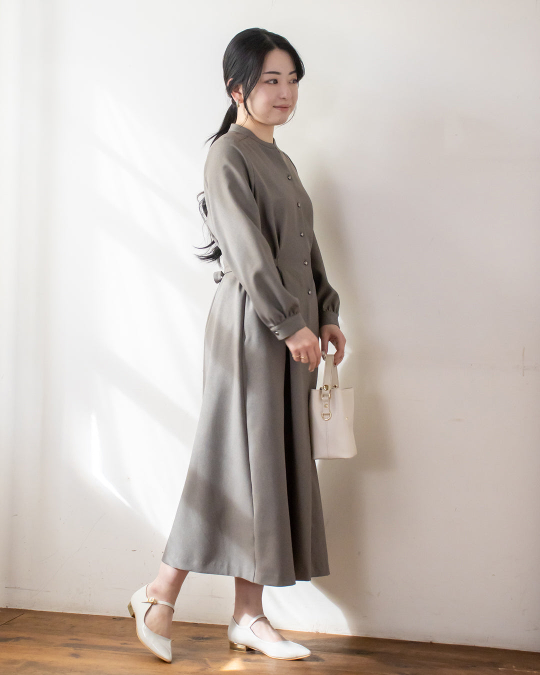 SPECIAL PRICE】タックリボン前釦ワンピース – 3/4 スリークォーター 