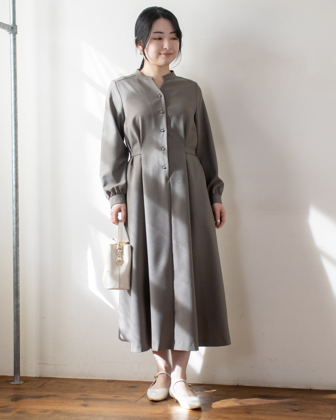 リバティ　マリアチェック　タックワンピース 楽天市場】リバティ ワンピース Y襟デザイン長袖ワンピース