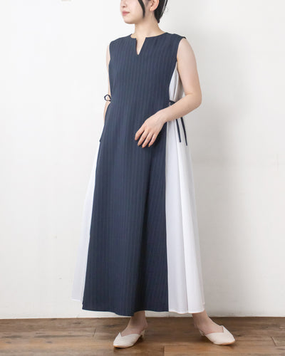 No34 ワンピース JUNOAH ワンピース バイカラーピンタックセミフレアワンピース