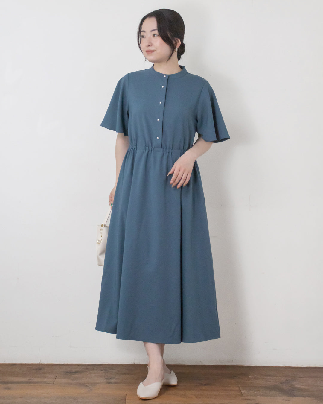 タグ付き(38) PLATINE ベルフレアースリーブワンピース SHIPS フロントボタンフレアスリーブワンピース ネイビー/M