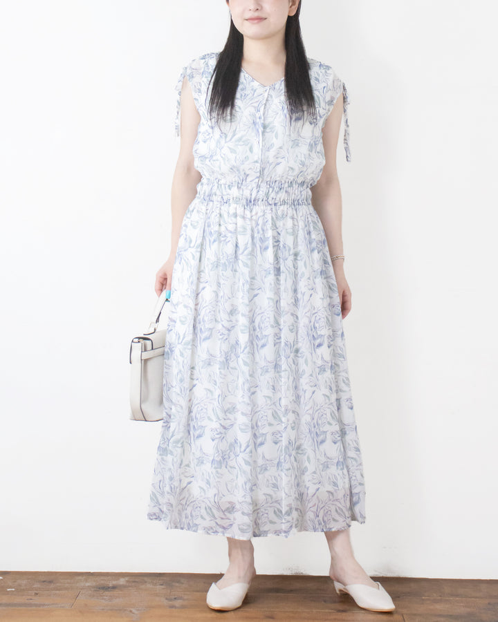水彩花柄シャーリングワンピース – 3/4 スリークォーター オンラインストア