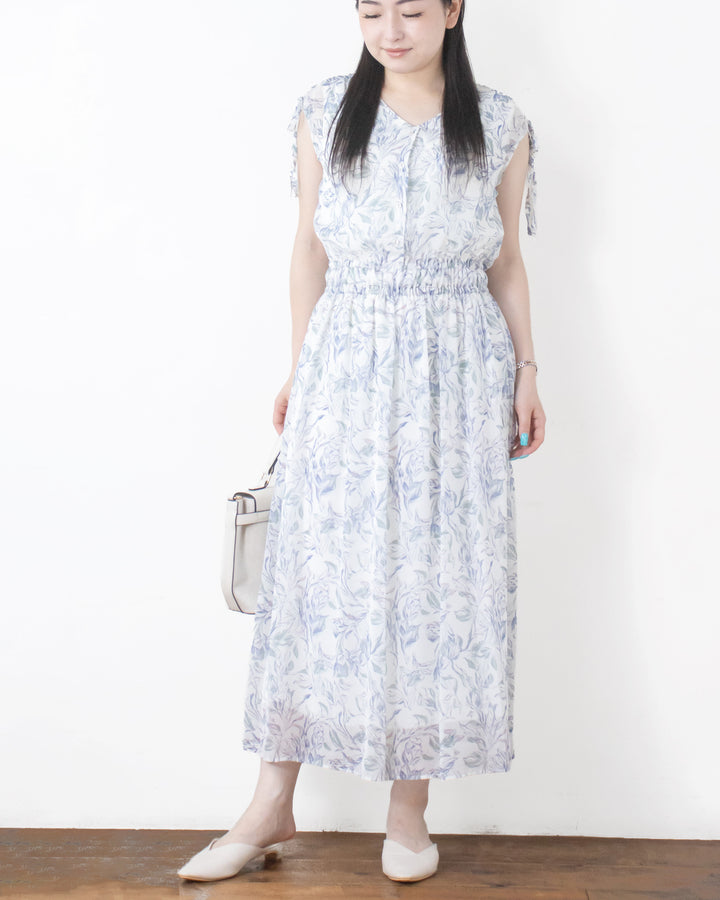 水彩花柄シャーリングワンピース – 3/4 スリークォーター オンラインストア