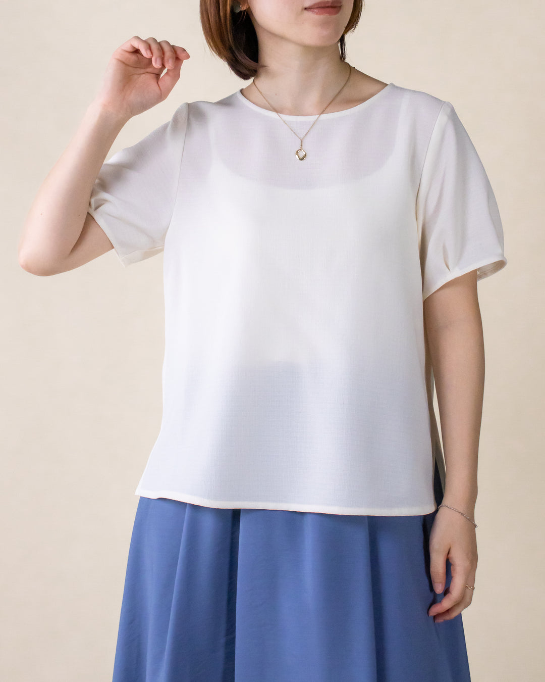 麻調クルーネックトップス – 3/4 スリークォーター オンラインストア