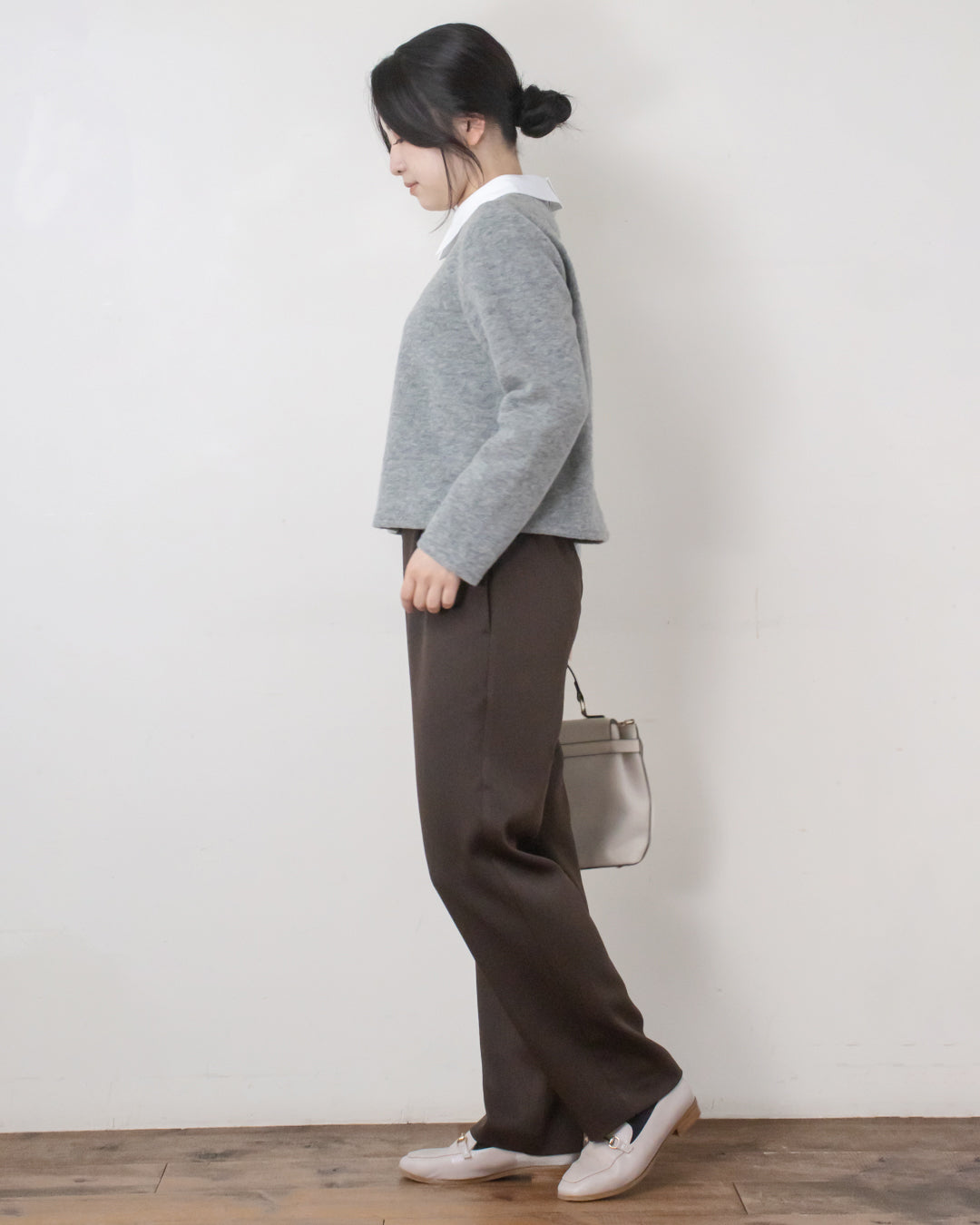 衿付きウール混ニットトップス