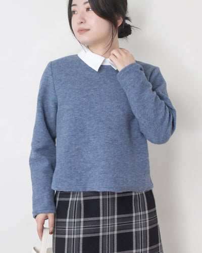 衿付きウール混ニットトップス