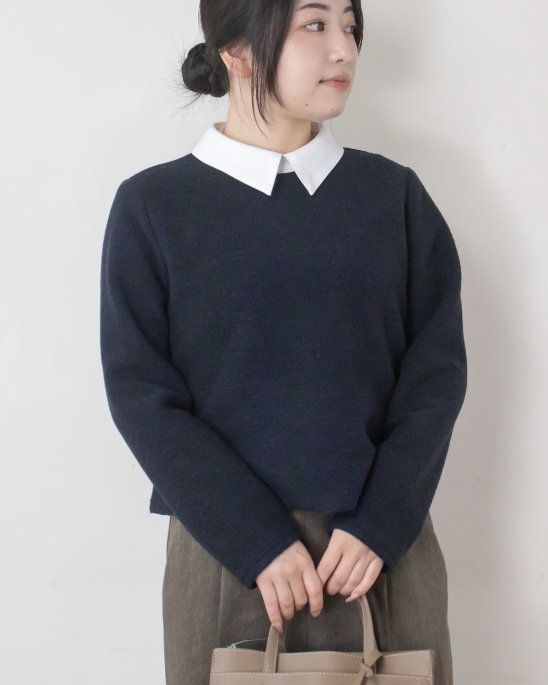 衿付きウール混ニットトップス