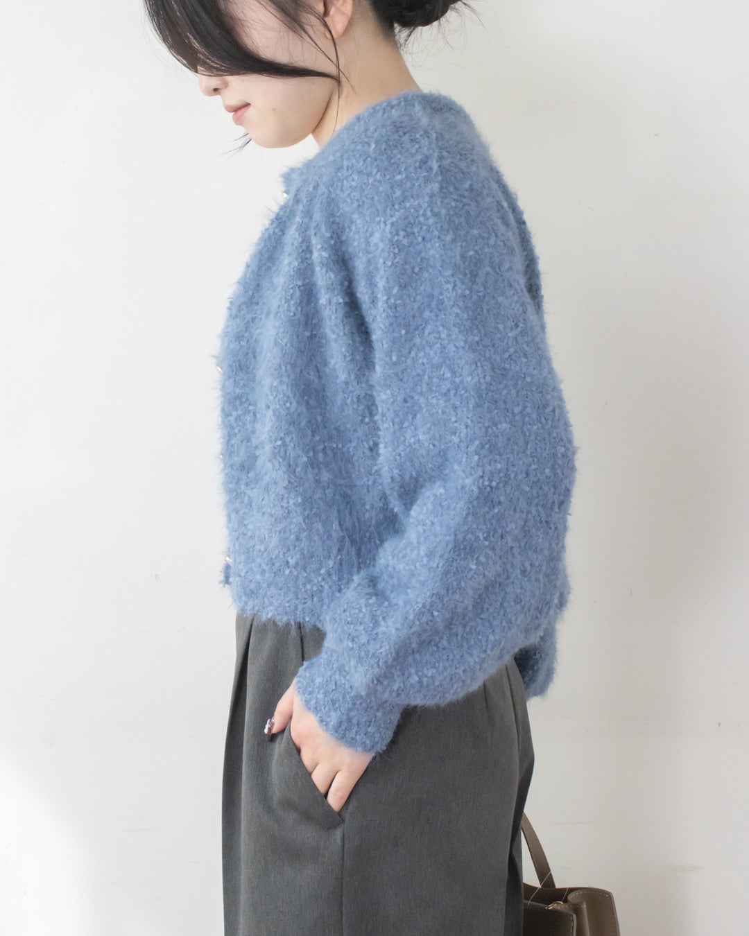リボンヤーンシャギーカーディガン