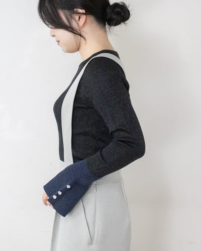 袖フレアラメニット