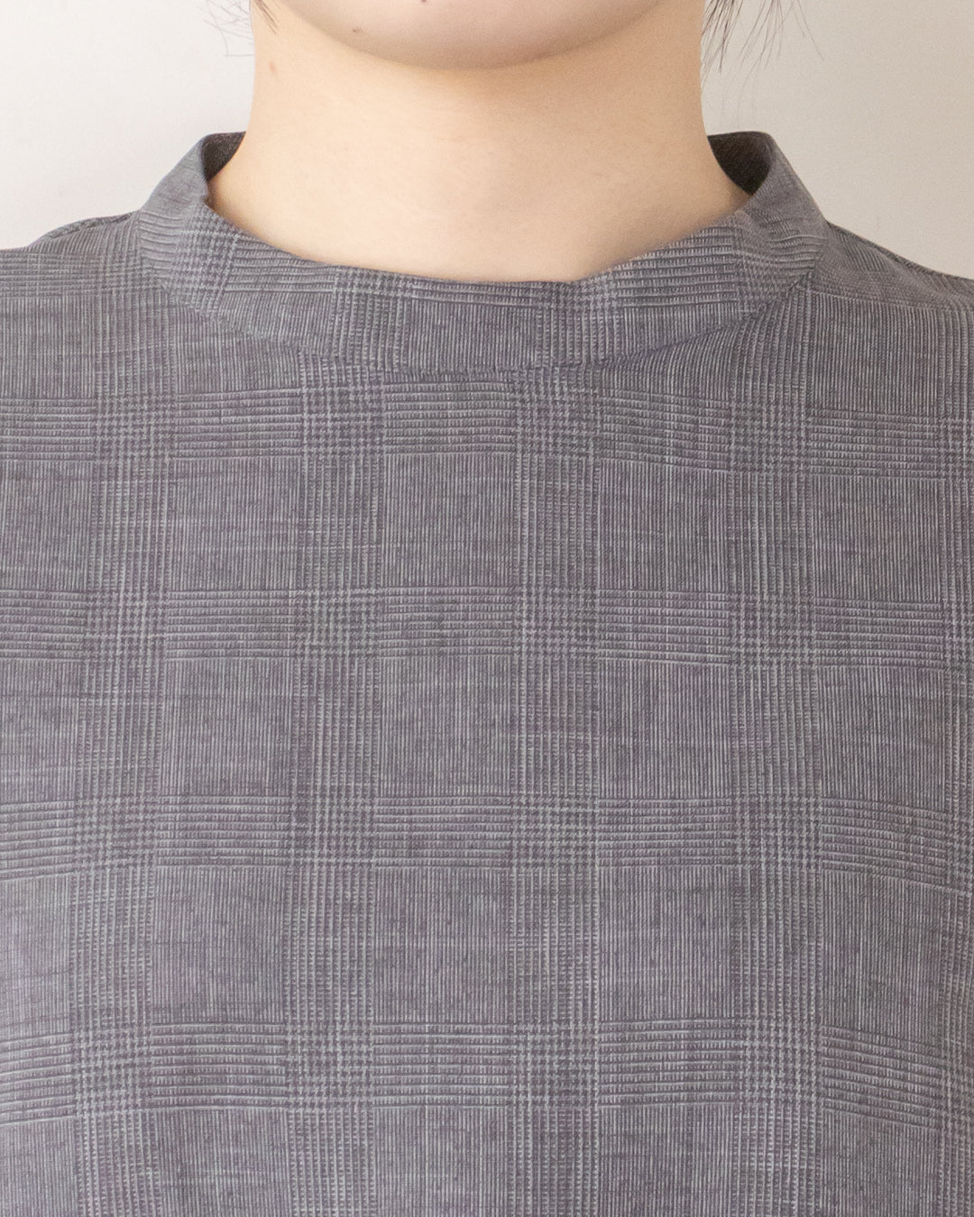 チェックタックペプラムブラウス