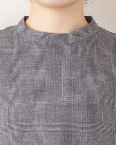 チェックタックペプラムブラウス