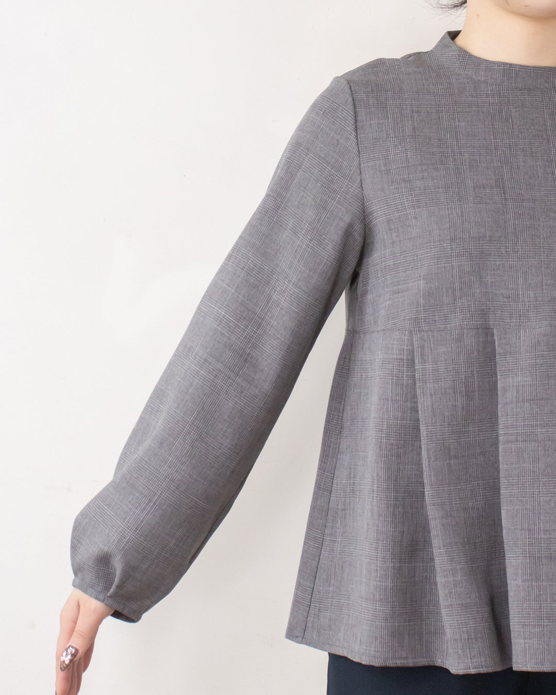 チェックタックペプラムブラウス