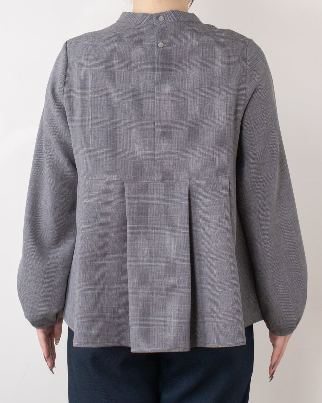 チェックタックペプラムブラウス