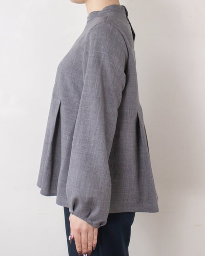 チェックタックペプラムブラウス