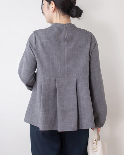 チェックタックペプラムブラウス