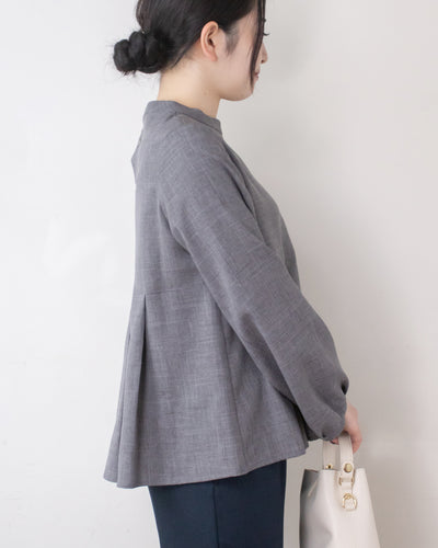 チェックタックペプラムブラウス