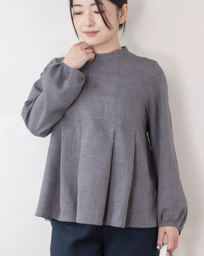 チェックタックペプラムブラウス