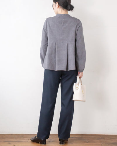 チェックタックペプラムブラウス