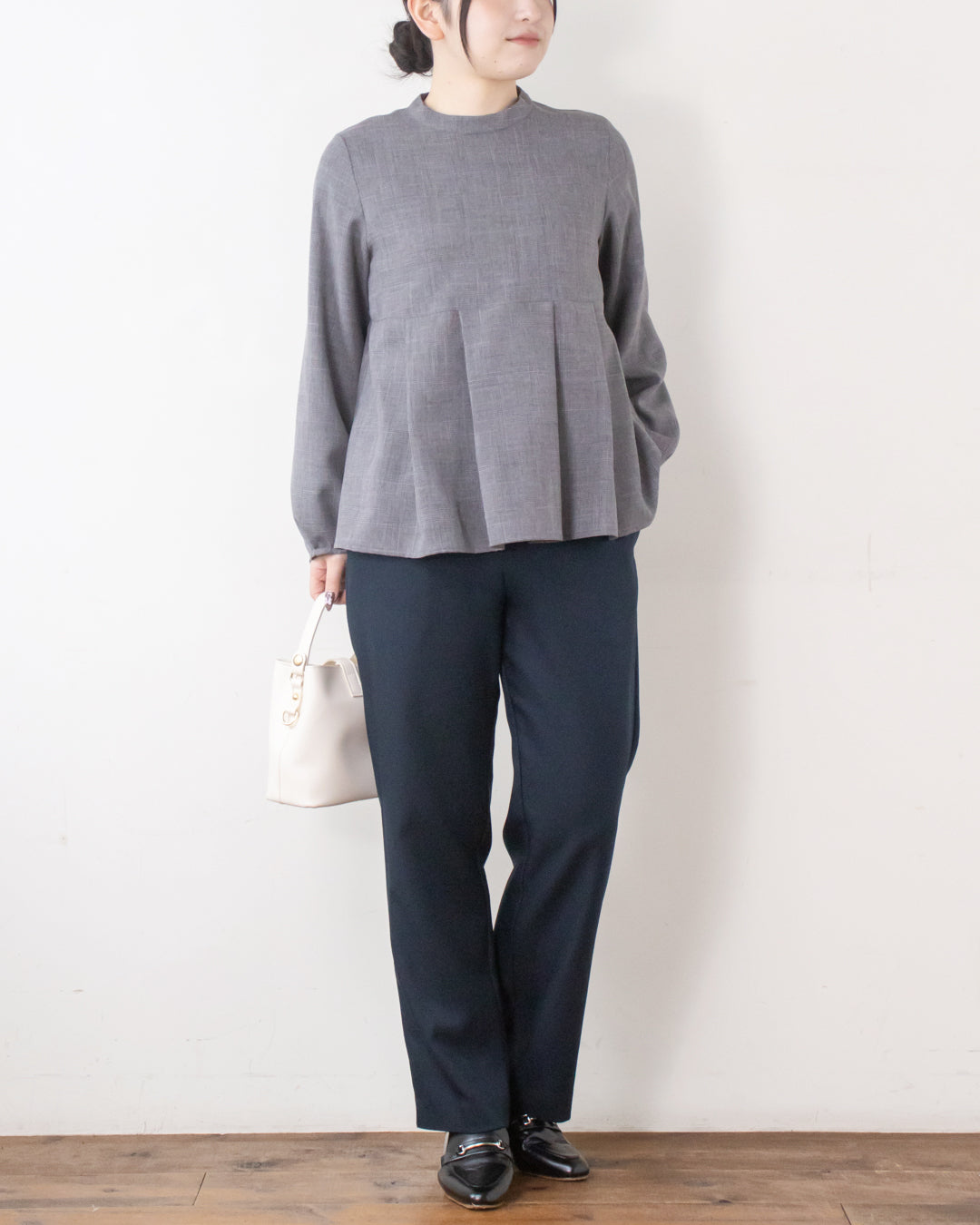 チェックタックペプラムブラウス