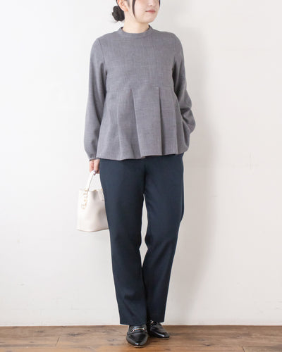 チェックタックペプラムブラウス