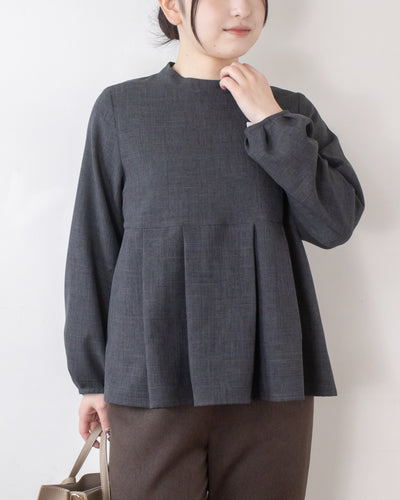 チェックタックペプラムブラウス