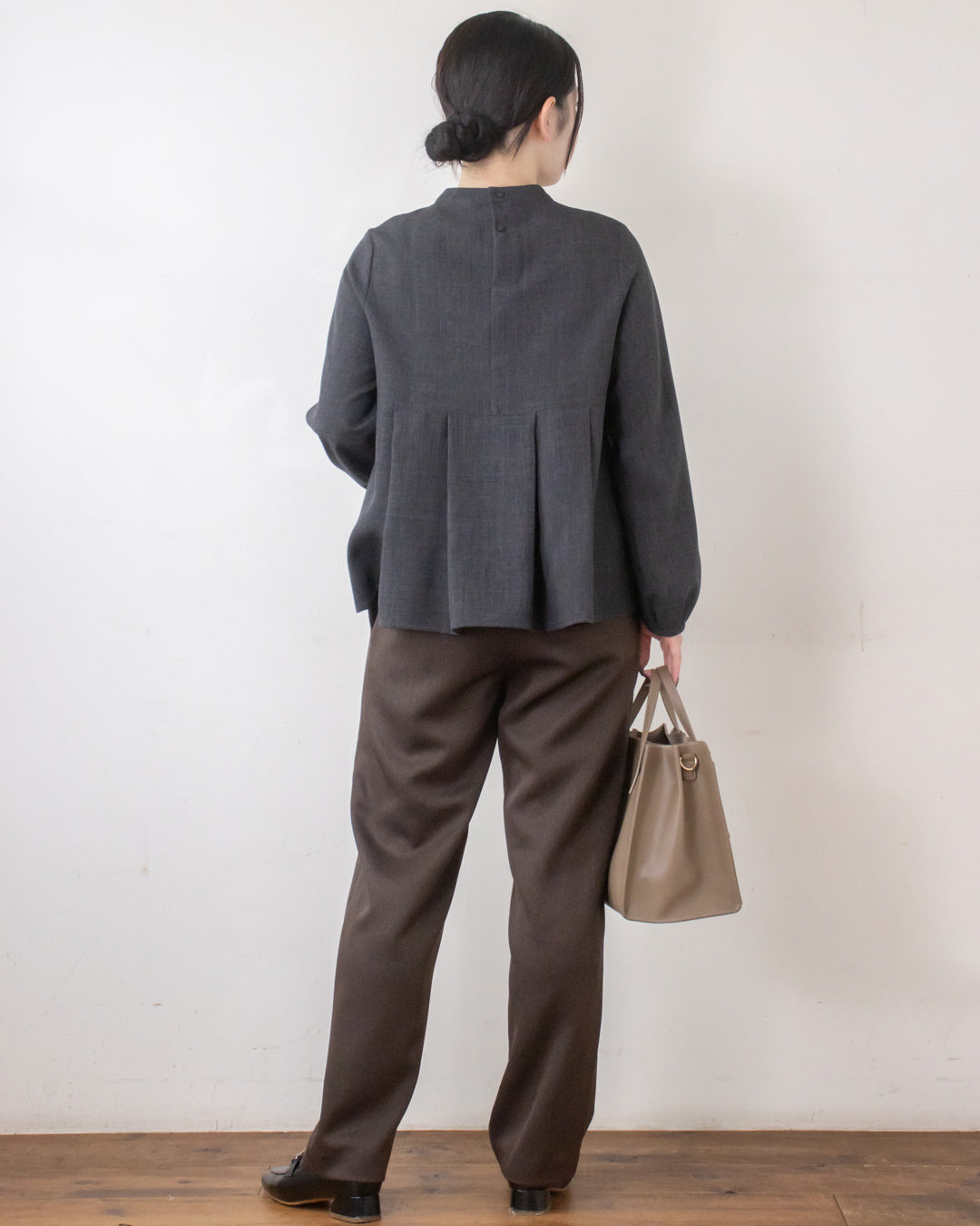 チェックタックペプラムブラウス