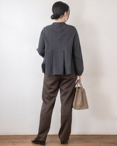 チェックタックペプラムブラウス