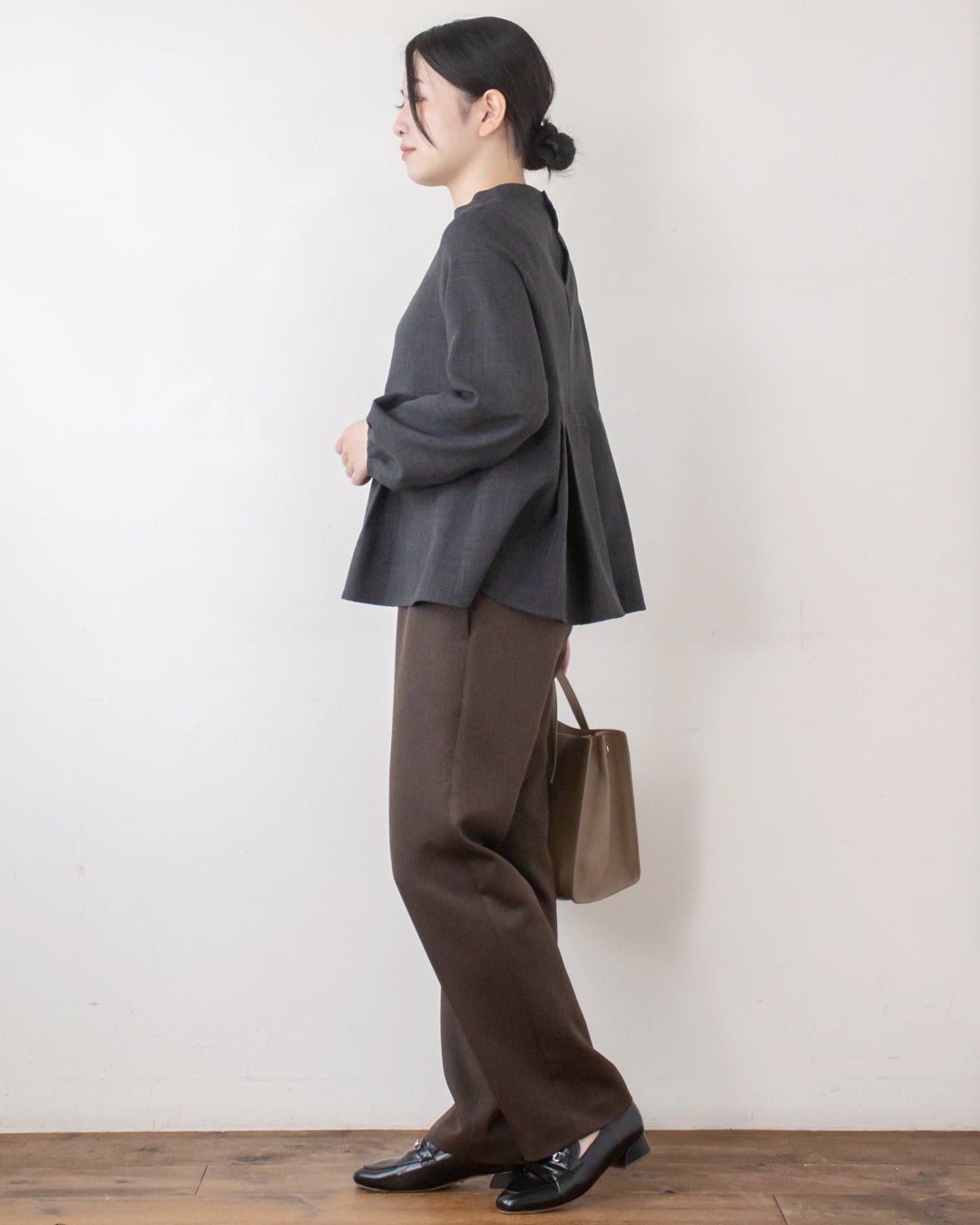 チェックタックペプラムブラウス