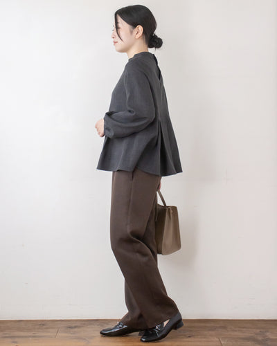 チェックタックペプラムブラウス