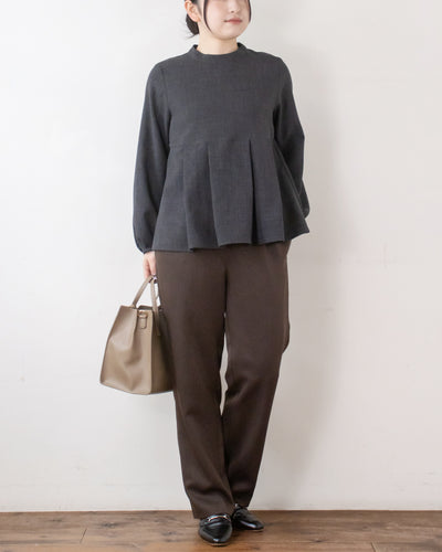 チェックタックペプラムブラウス