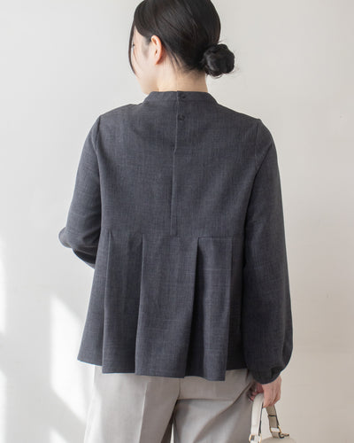 チェックタックペプラムブラウス