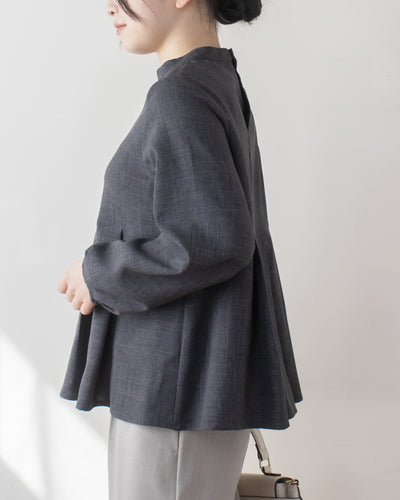 チェックタックペプラムブラウス