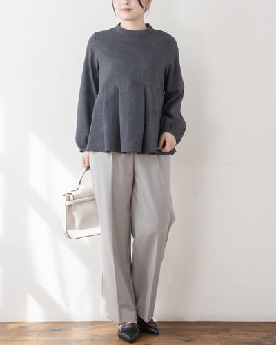 チェックタックペプラムブラウス