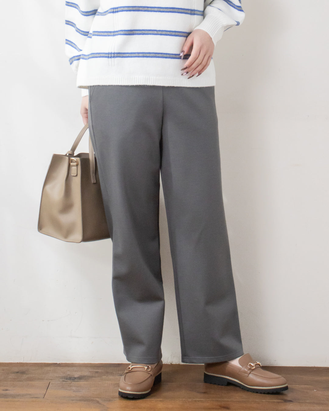 marka カットオフストレートパンツ 裏起毛ニットカルゼストレートパンツ – 3/4 スリークォーター